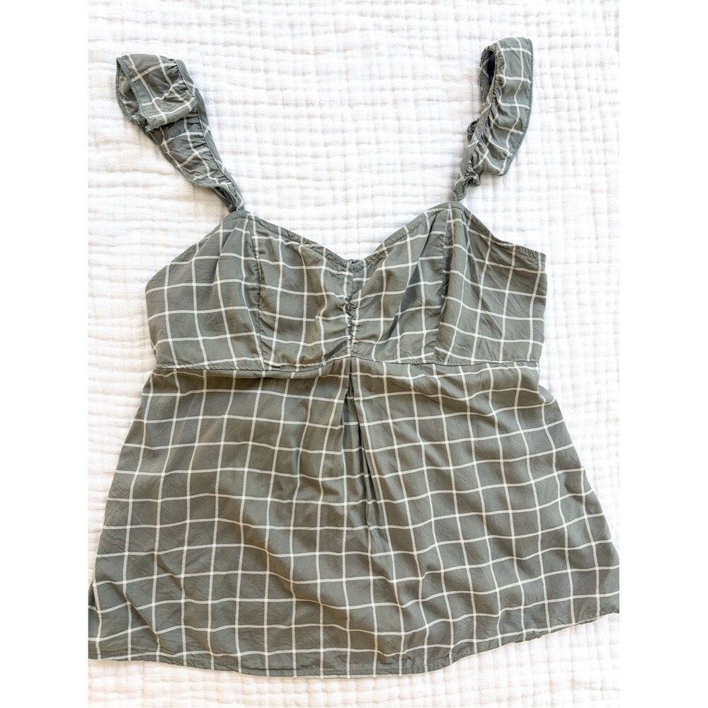 Abercrombie & Fitch Sage Green Windowpane Babydoll Tank Top Medium